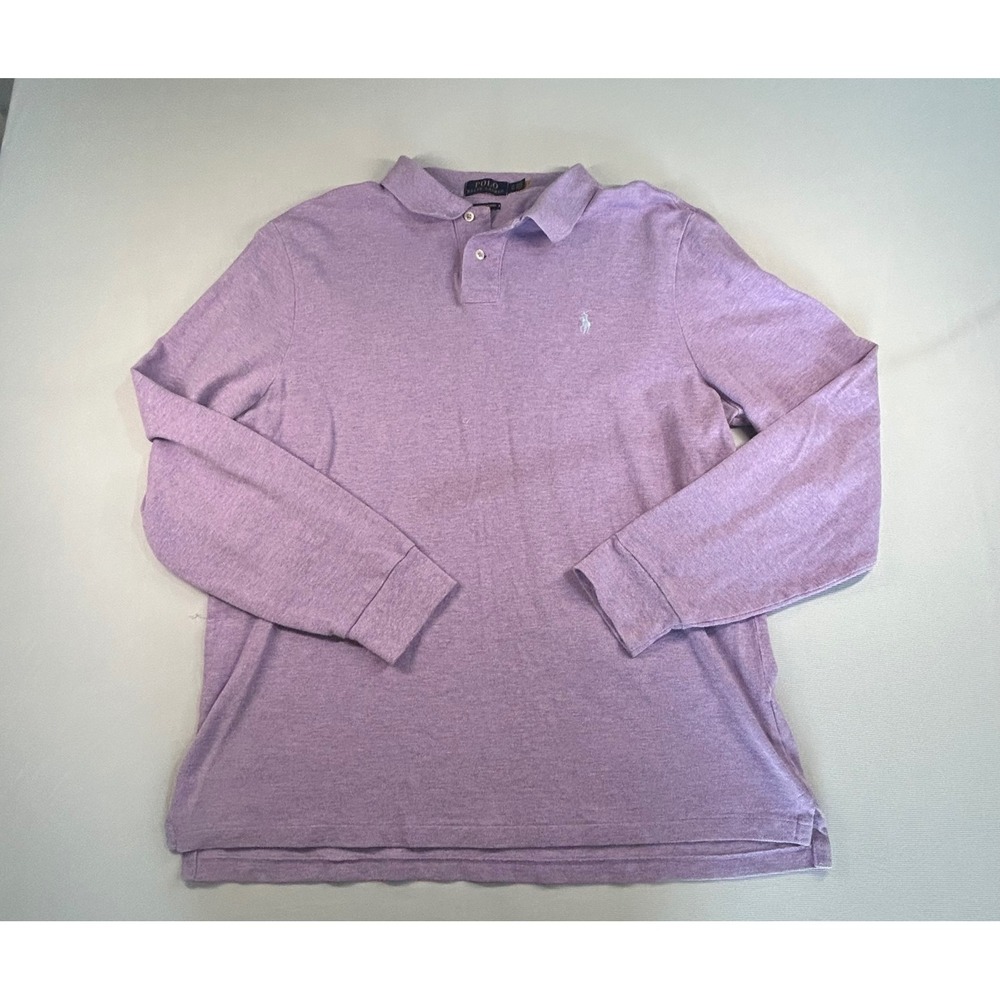 Polo Ralph Lauren Mens XL Custom Slim Fit Long Sleeve Polo Shirt Purple Pique